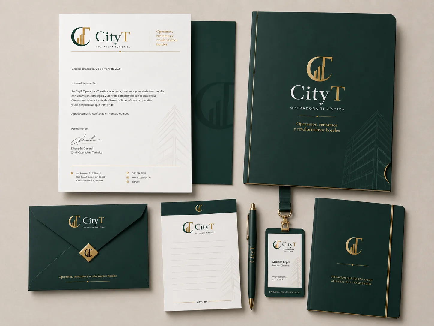 Papelería corporativa de CityT Operadora Turística